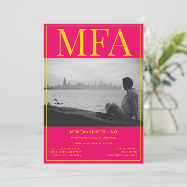 Convites Graduação de Foto Amarelo Rosa MFA (Em pé/Frente)