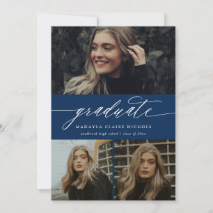 Convites Graduação de Foto Azul com Três Fotos