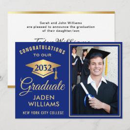 Convites Graduação de FOTO Azul do Ouro Moderno