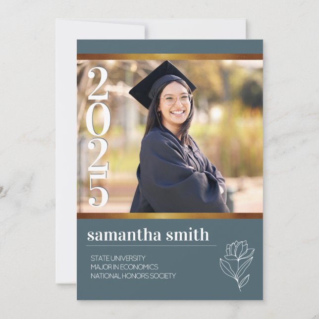 Convites Graduação de Foto Azul Moderno (Verso)