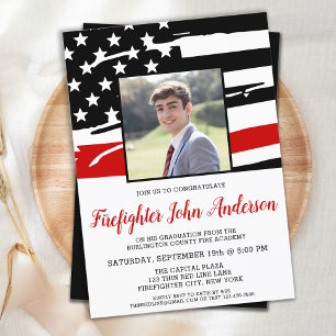 Convites Graduação de Foto Bombeiro Thin Red Line