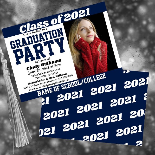 Convites Graduação de Foto Branca do marinho (Criador carregado)