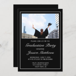 Convites Graduação de Foto Branca Mínima Moderna e Preta