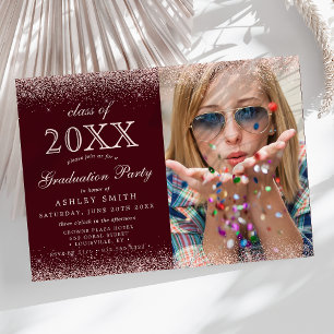 Convites Graduação de Foto Brilhante Cinza-Rosa