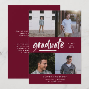 Convites Graduação de foto-burgundy com script verde modern
