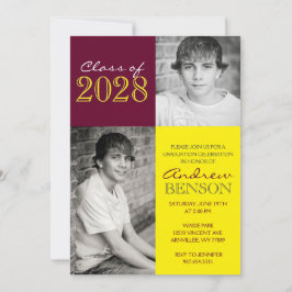 Convites Graduação de Foto Clássica 2 Amarelo e Borgonha