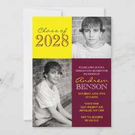 Convites Graduação de Foto Clássica 2 Amarelo e Borgonha
