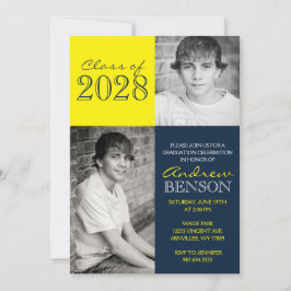 Convites Graduação de Foto Clássica 2 marinho Azul e Amarel