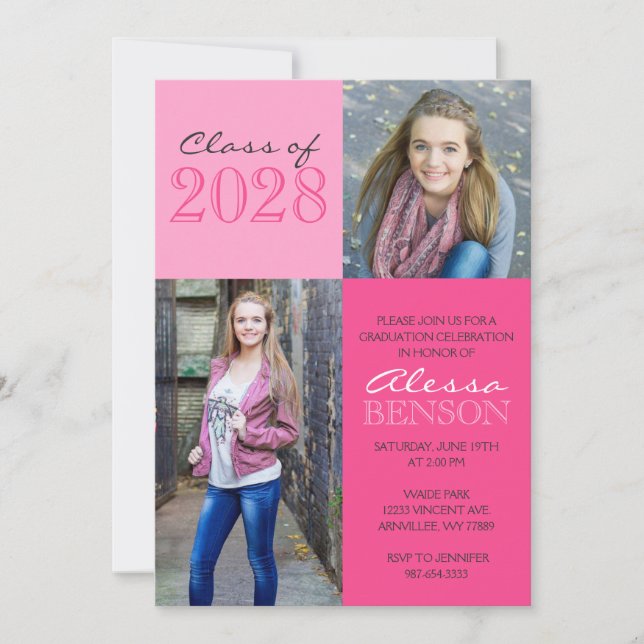 Convites Graduação de Foto Clássica 2 Tonelada Rosa 2 (Frente)