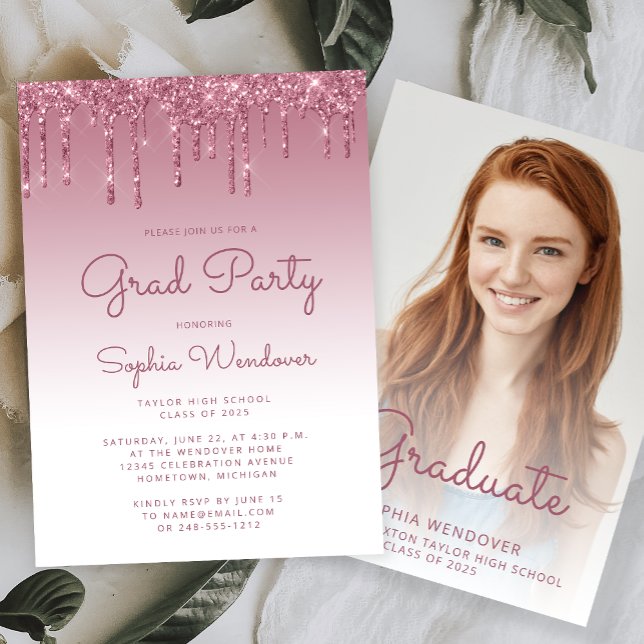 Convites Graduação de Foto com Glitter Burgundy Glam 2025 (Criador carregado)