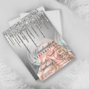 Convites Graduação de Foto com Glitter Metálico Glam Silver