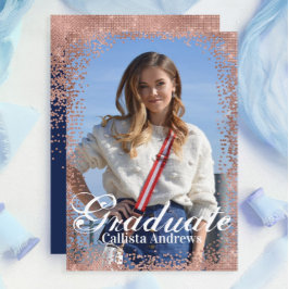 Convites Graduação de Foto Confetti Glitter Dourado Rosa ma