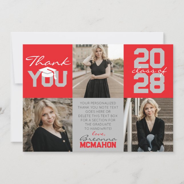 Convites Graduação de Foto da Cinza Vermelha e Prata 3 Obri (Frente)