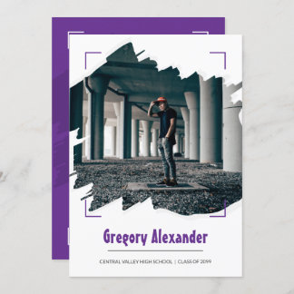 Convites Graduação de Foto de Abstrato Brushbird Edgy Roxo