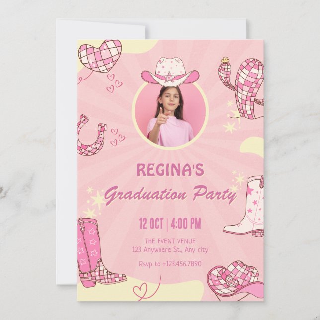 Convites Graduação de foto de discoteca rosa (Frente)