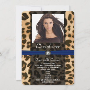 Convites Graduação de Foto de Fita Azul-Leopard