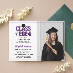 Convites Graduação de Foto de Formando Roxo Minimalista