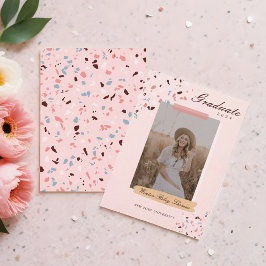 Convites Graduação de Foto de Girly Pink e Blue Terrazzo