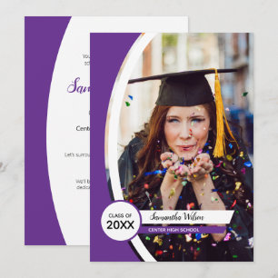 Convites Graduação de Foto de Quadro Curvado Roxo