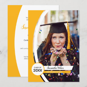 Convites Graduação de Foto de Quadro Curvo Amarelo
