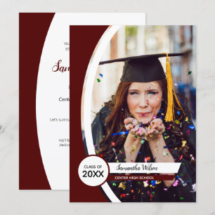 Convites Graduação de Foto de Quadro Curvo Maroon