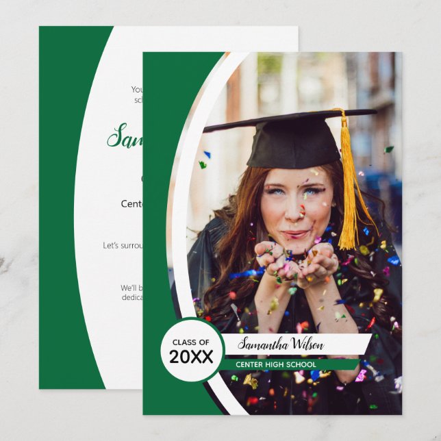 Convites Graduação de Foto de Quadro Curvo Verde (Frente/Verso)