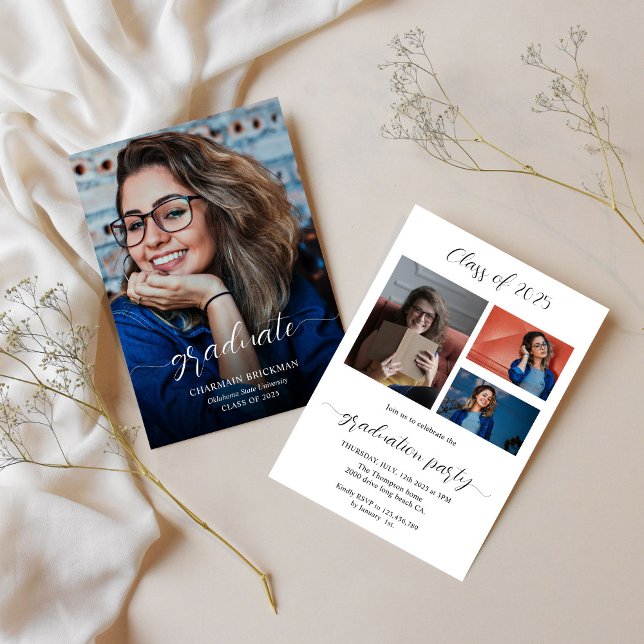 Convites Graduação de Foto de Script Elegante (Criador carregado)