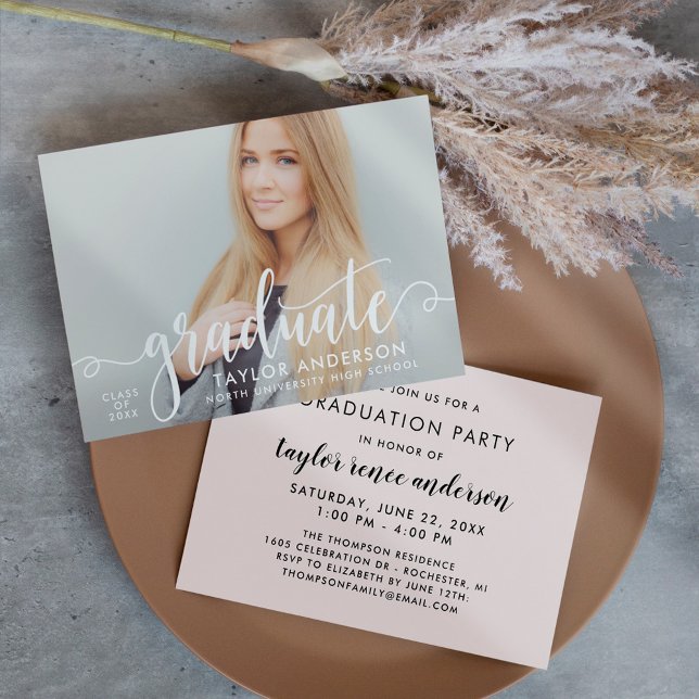 Convites Graduação de Foto do Formando de Script Branco Mod (Criador carregado)