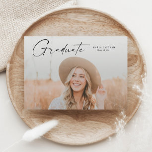 Convites Graduação de Foto do Formando de Script Moderno