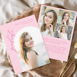 Convites Graduação de Foto do Formando de Script Rosa-Quent