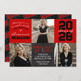 Convites Graduação de Foto do Quadro Vermelho e Preto 3