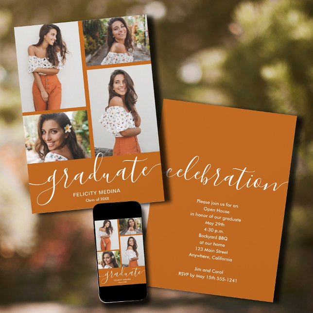 Convites Graduação de Foto do Script Moderno 4 (Criador carregado)