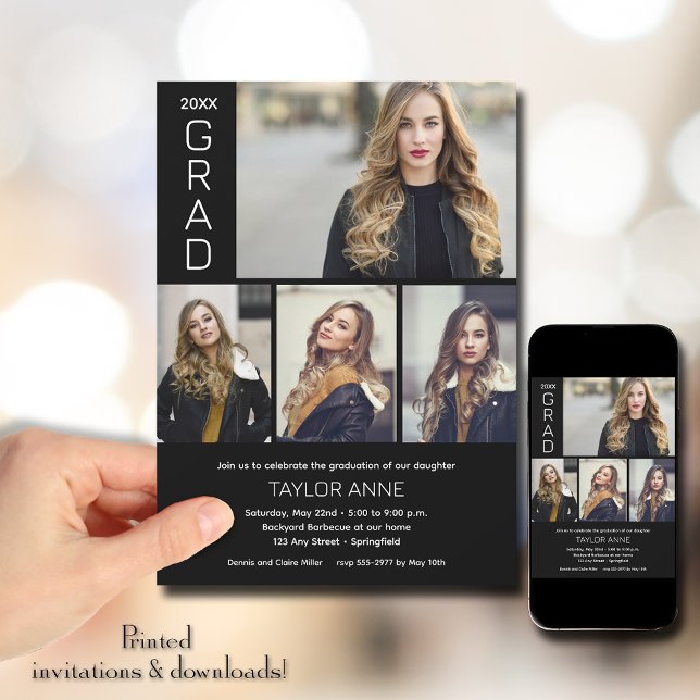 Convites Graduação de Foto do Script Moderno 4 (Modern Script 4 Photo Graduation Invitations)