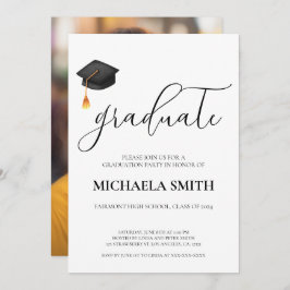 Convites Graduação de Foto do Segundo grau Preto Moderno