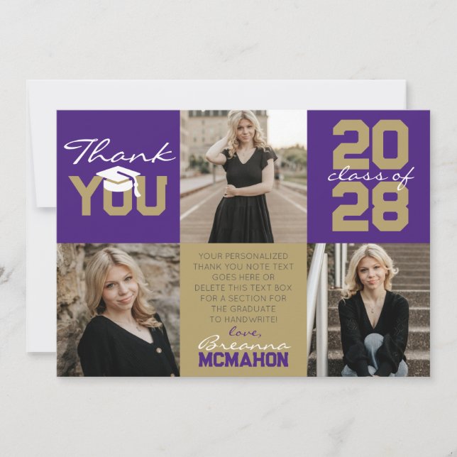 Convites Graduação de Foto Dourada 3 em roxo e bronze Obrig (Frente)