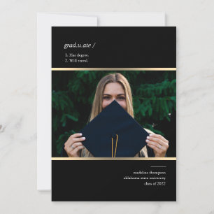 Convites Graduação de Foto Dourada a preto-Formando minimal