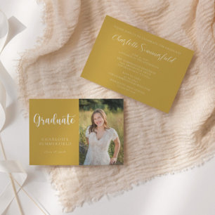 Convites Graduação de Foto Dourada Amarelo de Script Elegan
