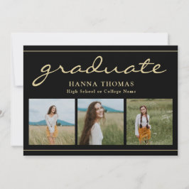 Convites Graduação de Foto Dourada com Script Elegante