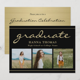 Convites Graduação de Foto Dourada com Script Elegante