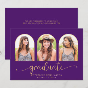 Convites Graduação de Foto Elegante Boho Arch Purple Dour