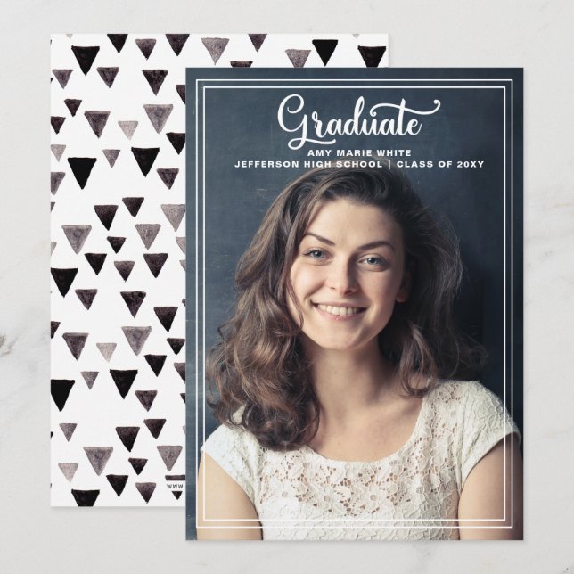 Convites Graduação de Foto Elegante de Na moda Moderno Clás (Frente/Verso)