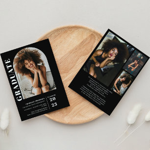 Convites Graduação de Foto em Arco Branco e Preto Simples M