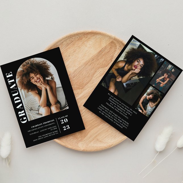 Convites Graduação de Foto em Arco Branco e Preto Simples M (Criador carregado)