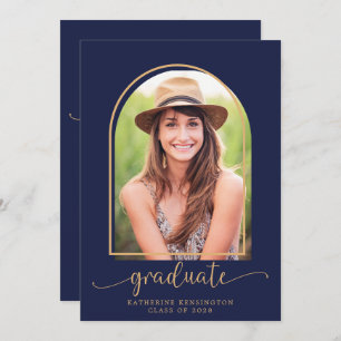 Convites Graduação de Foto em Arco Dourado Azul do Marinho