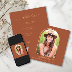 Convites Graduação de Foto em Arco Dourado Boho Terracott