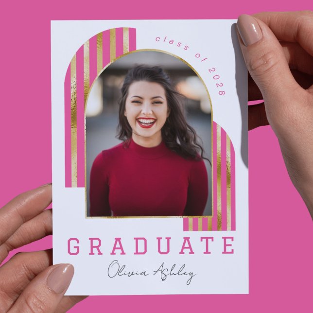 Convites Graduação de Foto em Arco Dourado Rosa (Criador carregado)