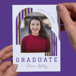 Convites Graduação de Foto em Arco Dourado Roxo