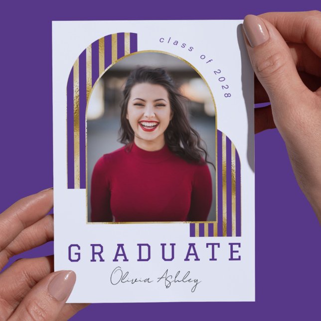 Convites Graduação de Foto em Arco Dourado Roxo (Criador carregado)