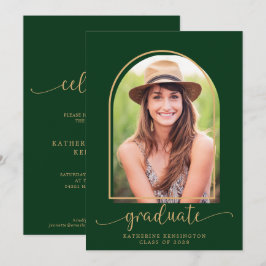 Convites Graduação de Foto em Arco Dourado Verde Elegante E