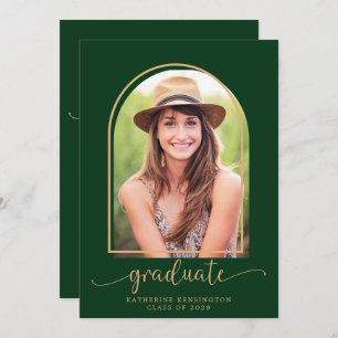Convites Graduação de Foto em Arco Dourado Verde Elegante E